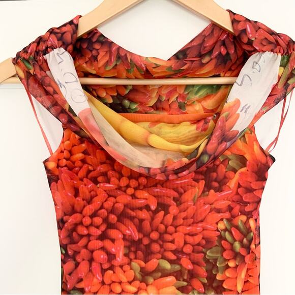 Zara Off Shoulder Dress Printed Chili Pepper Picante Bodycon Dress Small NWT - Picture 8 of 15